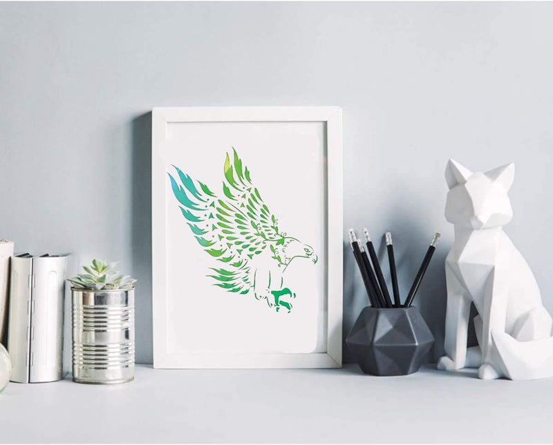 OBUY Lion Deer Tiger Wolf Whale Horse Animal Stencils for Painting on Wood, Fabric, Walls, Airbrush + More | Reusable Mylar Template (Eagle) - Image 4